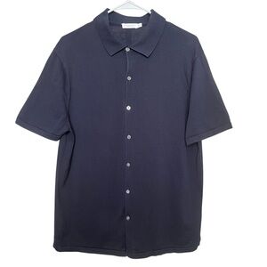 Suitsupply Polo Cardigan Shirt SZ XL Navy Cotton/Silk Button Up Preppy Classic